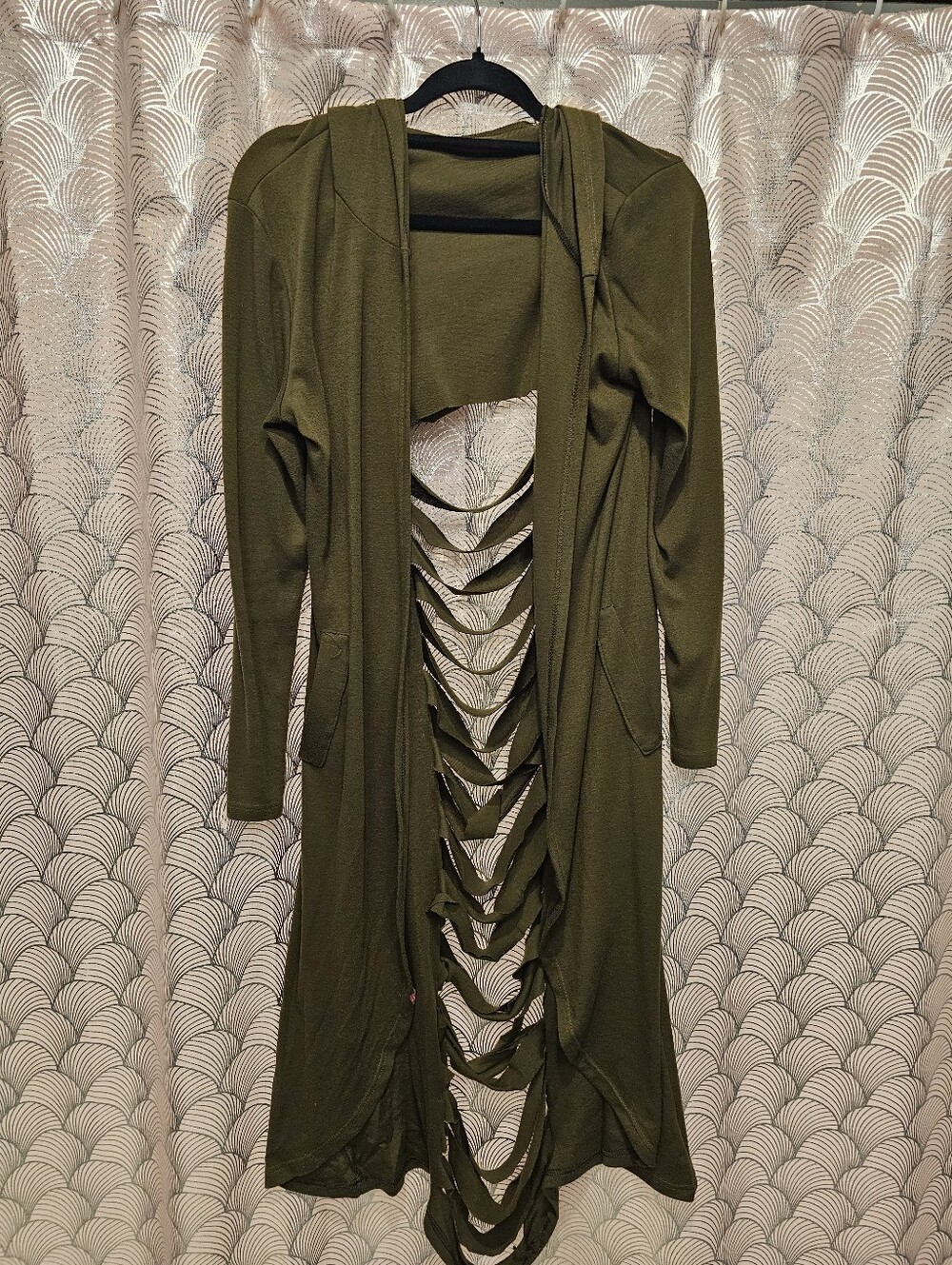 Olive Green Long Open-Back Coat